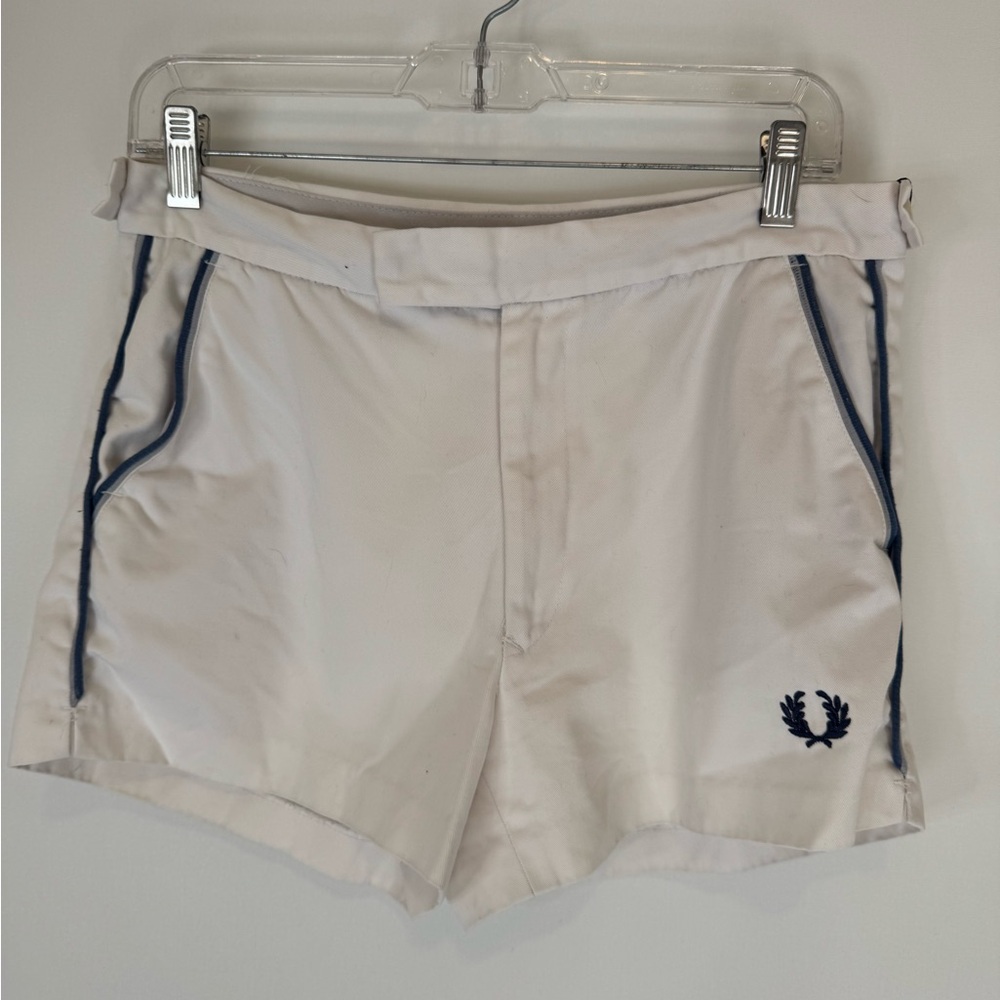 Vintage Fred Perry Tennis 1980 1970 Men's White Shorts Blue Accents 31” waist